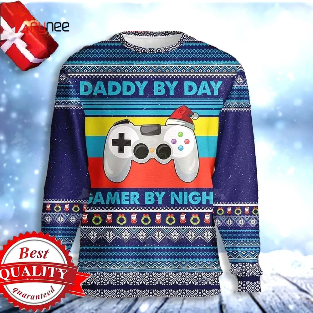 Daddy By Day Gamer By Night Womens Ugly Christmas Sweater- Best Christmas Gifts 2023