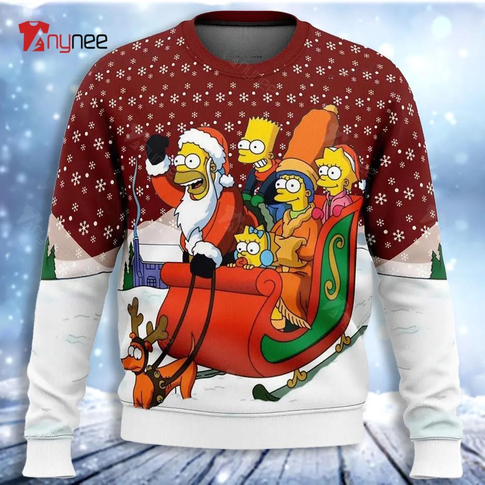 Dashing Through The Snow The Simpsons Womens Ugly Christmas Sweater- Best Christmas Gifts 2023