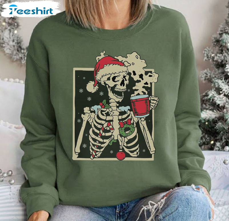 Dead Inside Skeleton Christmas Shirt, Christmas Coffee Unisex T-shirt Short Sleeve