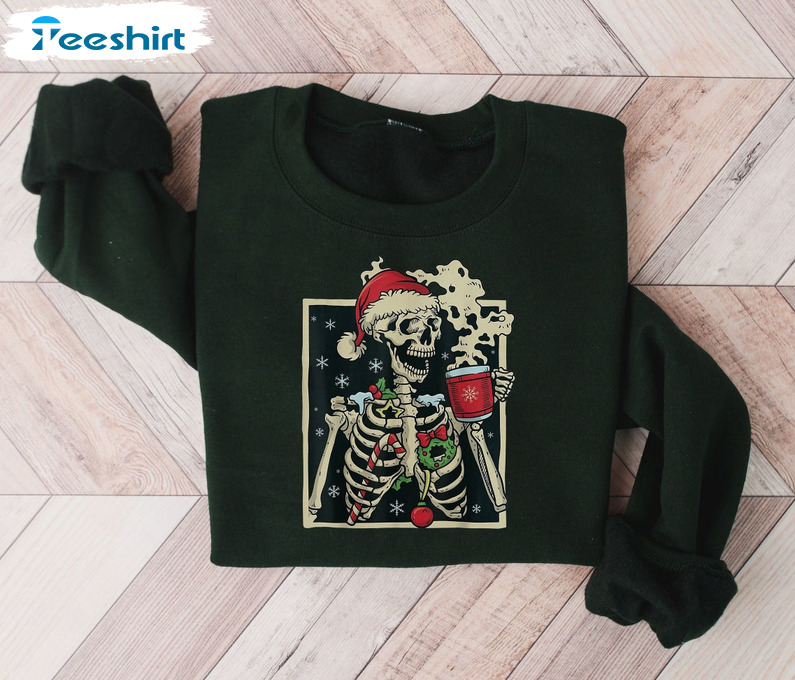 Dead Inside Skeleton Christmas Shirt, Sarcastic Christmas Short Sleeve Long Sleeve