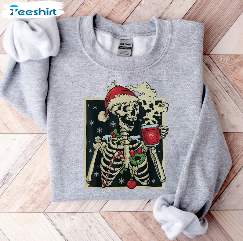 Dead Inside Skeleton Christmas Shirt, Sarcastic Christmas Short Sleeve Long Sleeve