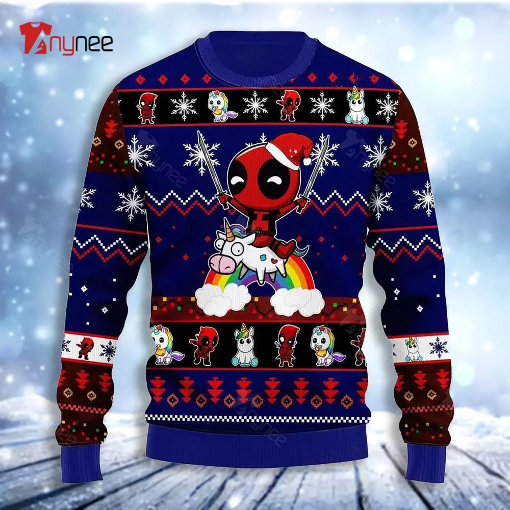 Deadpool Unicorn Blue Ugly Christmas Sweater- Best Christmas Gifts 2023