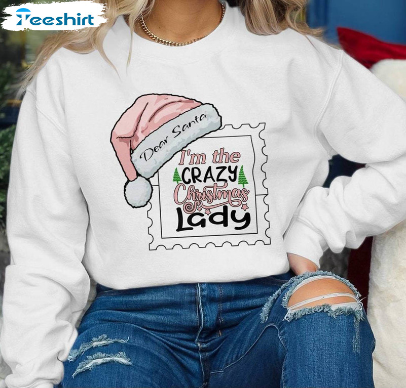 Dear Santa Crazy Christmas Lady Shirt, Pink Santa Hat Tee Tops Short Sleeve