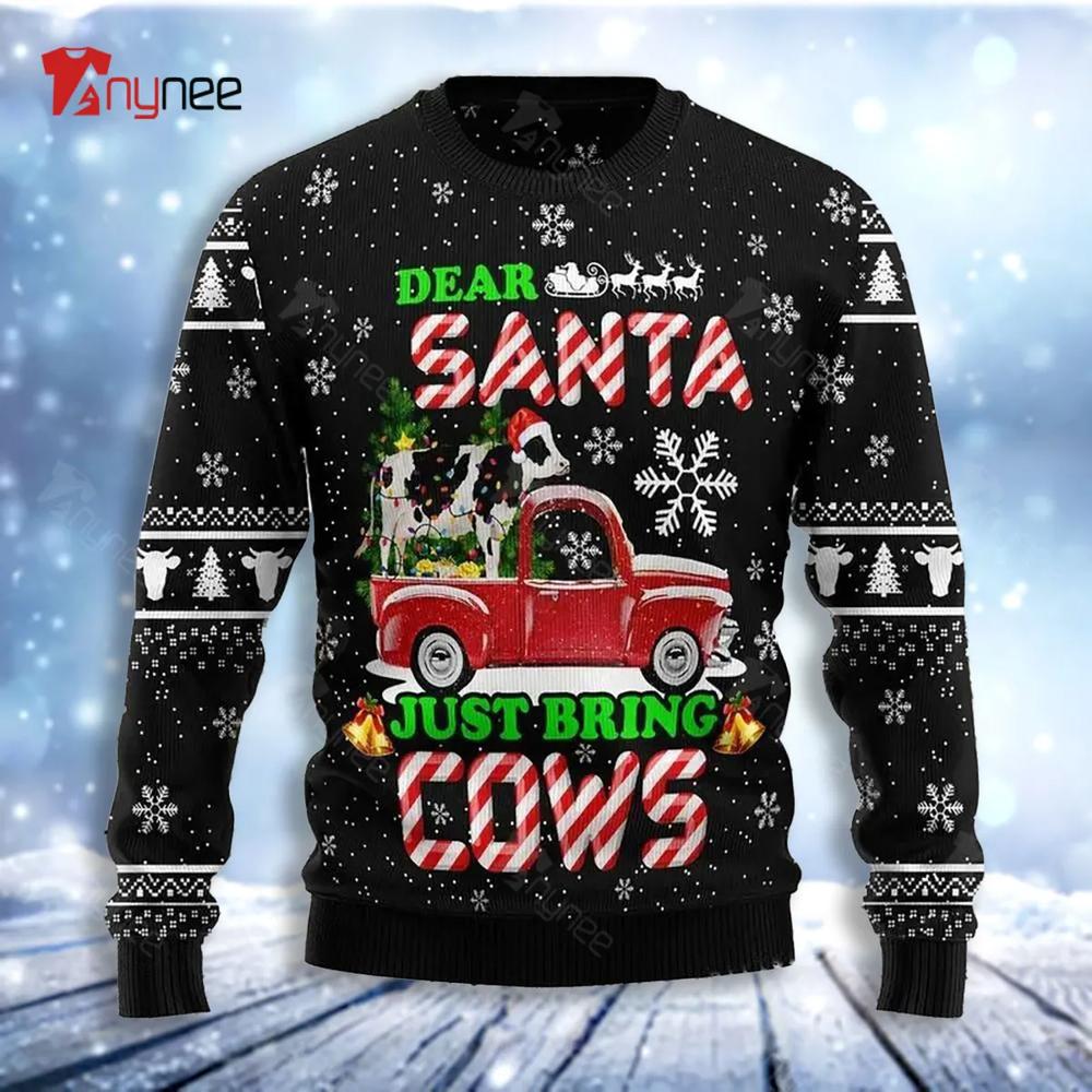 Deer Santa Just Bring Cows Womens Ugly Christmas Sweater- Best Christmas Gifts 2023