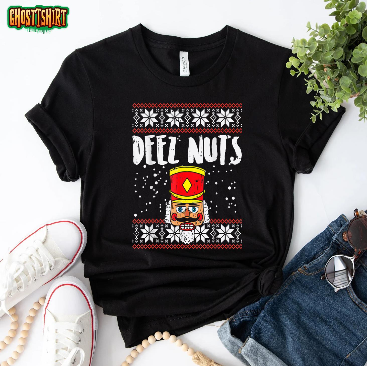 Deez Nuts Nutcracker Funny Ugly Christmas Sweater Meme Gift T-Shirt