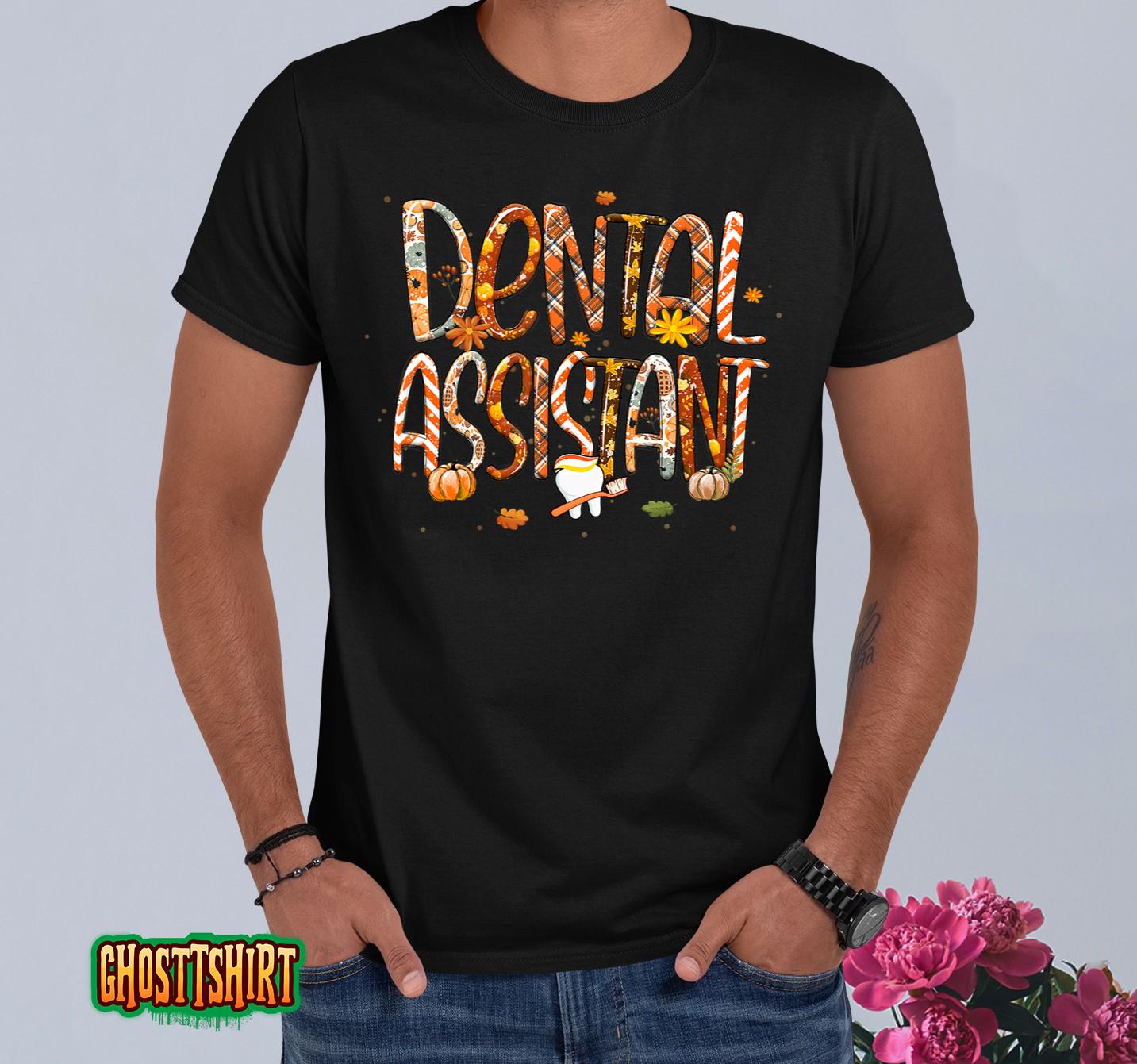 Dental Assistant Leopard Plaid Pilgrim Hat Fall Thanksgiving T-Shirt