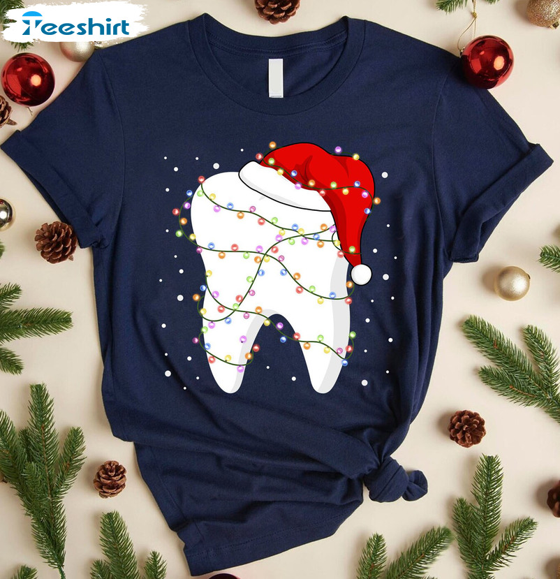 Dental Christmas Shirt, Tooth Christmas Lights Sweatshirt Long Sleeve