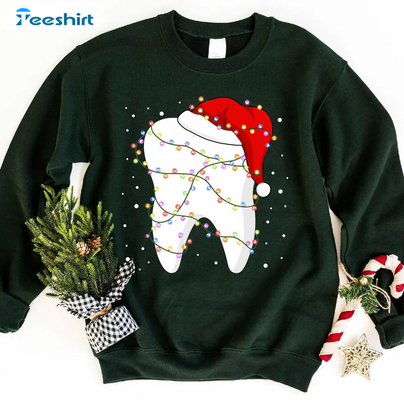 Dental Christmas Shirt, Tooth Christmas Lights Sweatshirt Long Sleeve