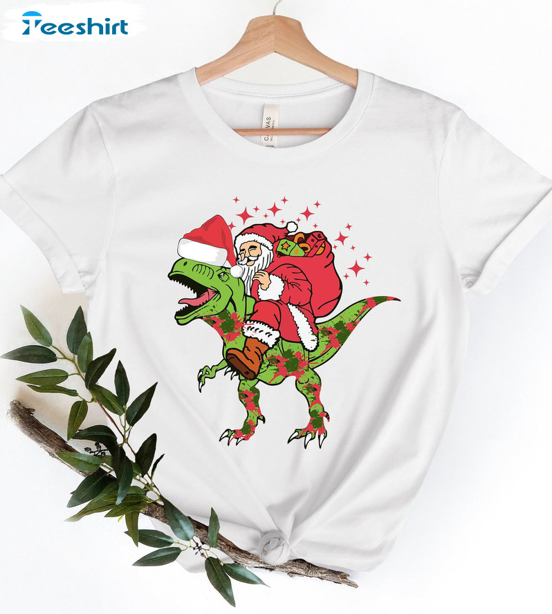 Dinosaur Santa Shirt – T Rex Christmas Sweatshirt Long Sleeve