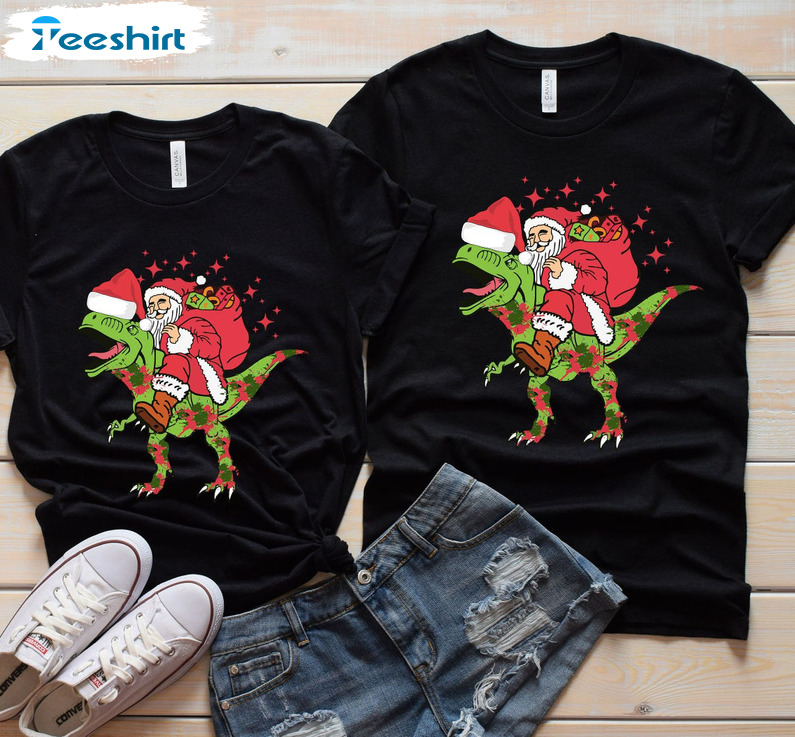 Dinosaur Santa Shirt – T Rex Christmas Sweatshirt Long Sleeve