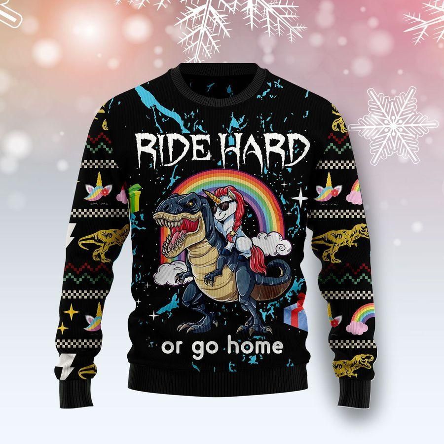 Dinosaur Unicorn Ride Hard Ugly Christmas Sweater | For Men & Women | Adult | US1965- Best Christmas Gifts 2023