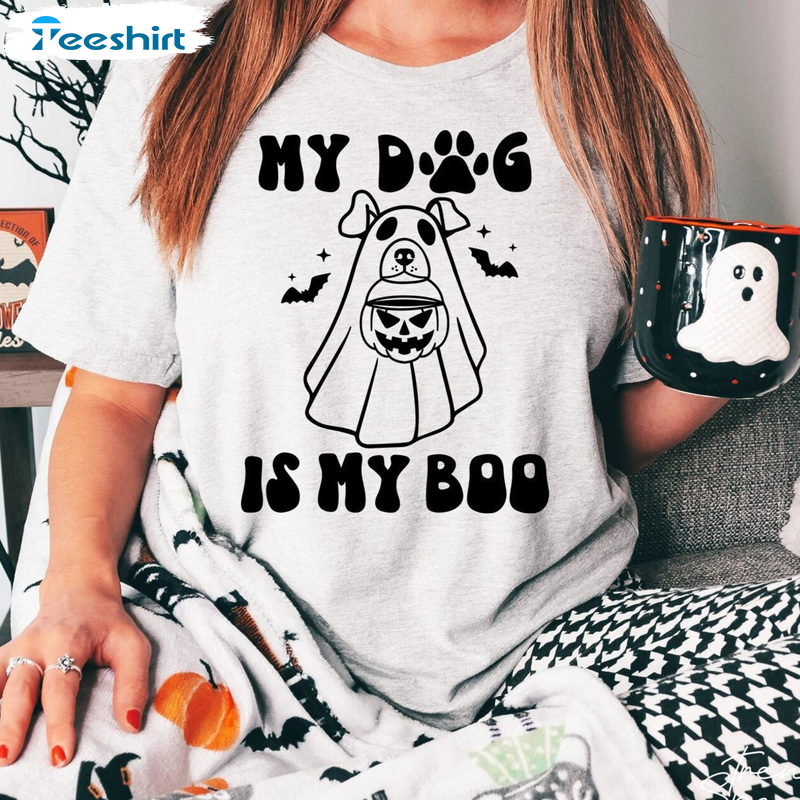 Dog Is My Boo Halloween Shirt, Cute Dog And Bat Long Sleeve, Ghost Dog Trending Hoodie For All People