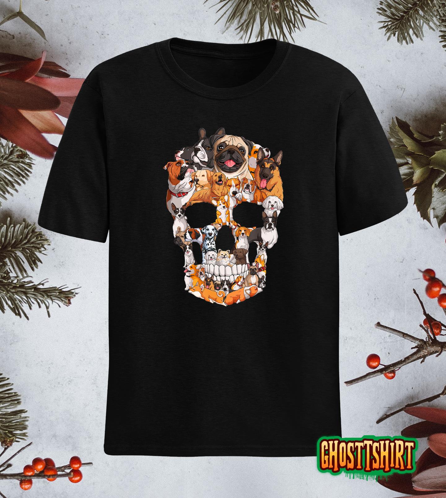 Dog Skull Dogs Paw Lover Halloween Costume Men Women Kids T-Shirt