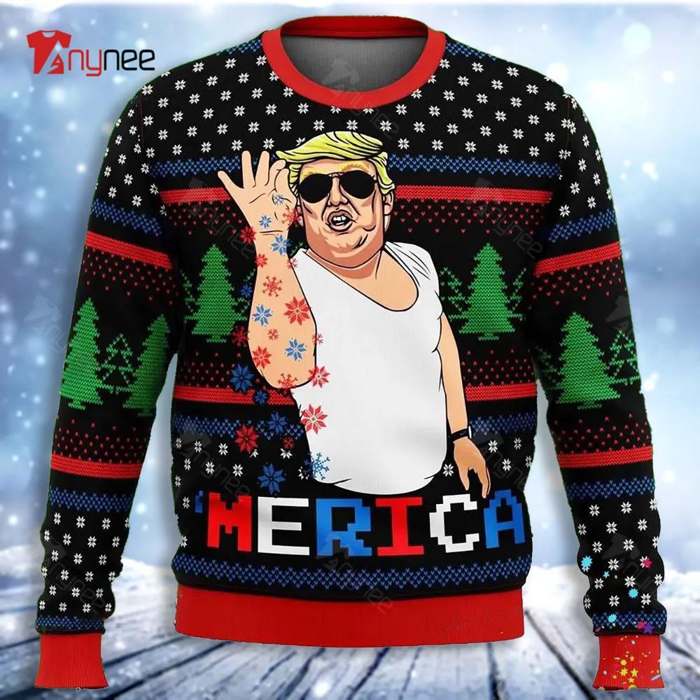 Donald Trump Salt Bae Merica Christmas Ugly Christmas Sweater- Best Christmas Gifts 2023