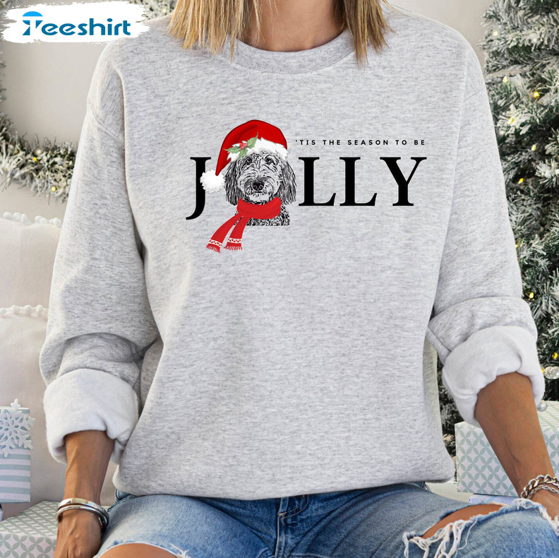 Doodle Dog Jolly Christmas Shirt, Bernedoodle Short Sleeve Long Sleeve