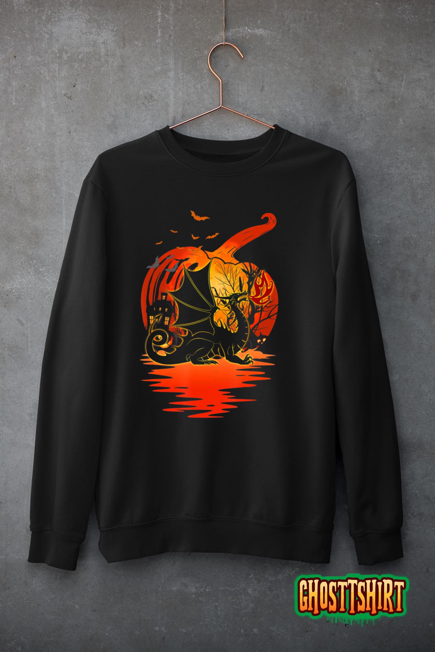 Dragon Silhouette Pumpkin Halloween Costume Men Women Kids Lightweight Sweatshirt