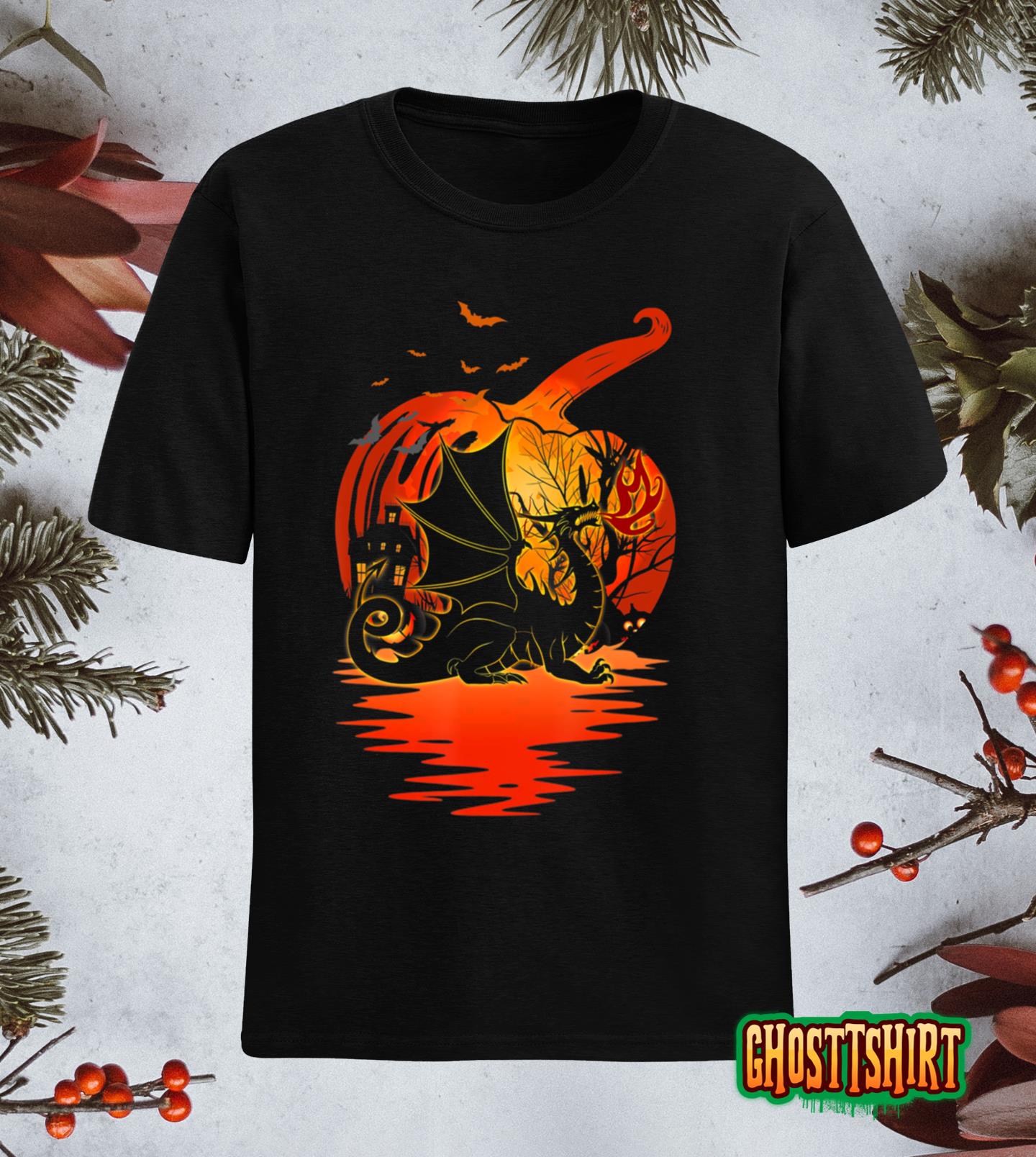 Dragon Silhouette Pumpkin Halloween Costume Men Women Kids Lightweight Sweatshirt