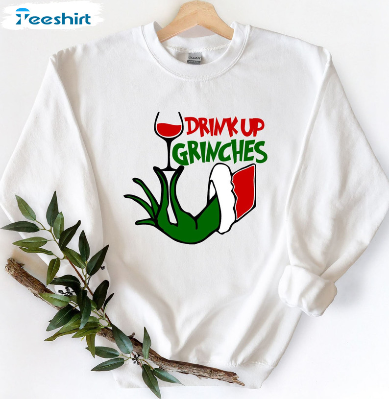 Drink Up Grinches Shirt – Christmas Champagne Short Sleeve Unisex Hoodie