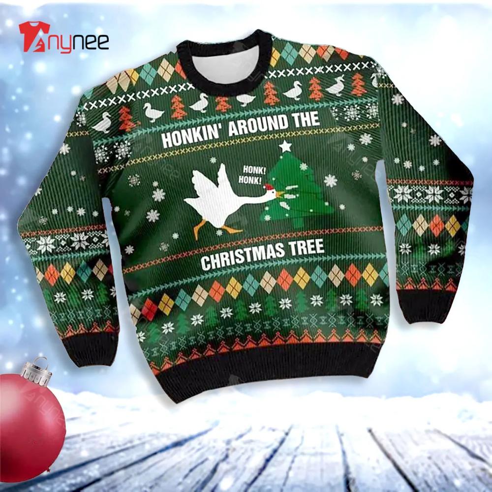 Duck Honkin Around Christmas Tree For Someone Who Loves Duck Ugly Christmas Sweater- Best Christmas Gifts 2023