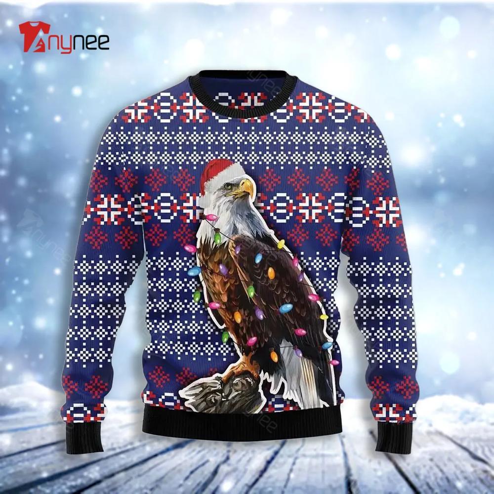 Eagle Christmas Light Ugly Christmas Sweater- Best Christmas Gifts 2023