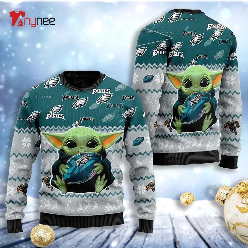 Eagles Football Baby Yoda For American Football Fans Ugly Christmas Sweater- Best Christmas Gifts 2023