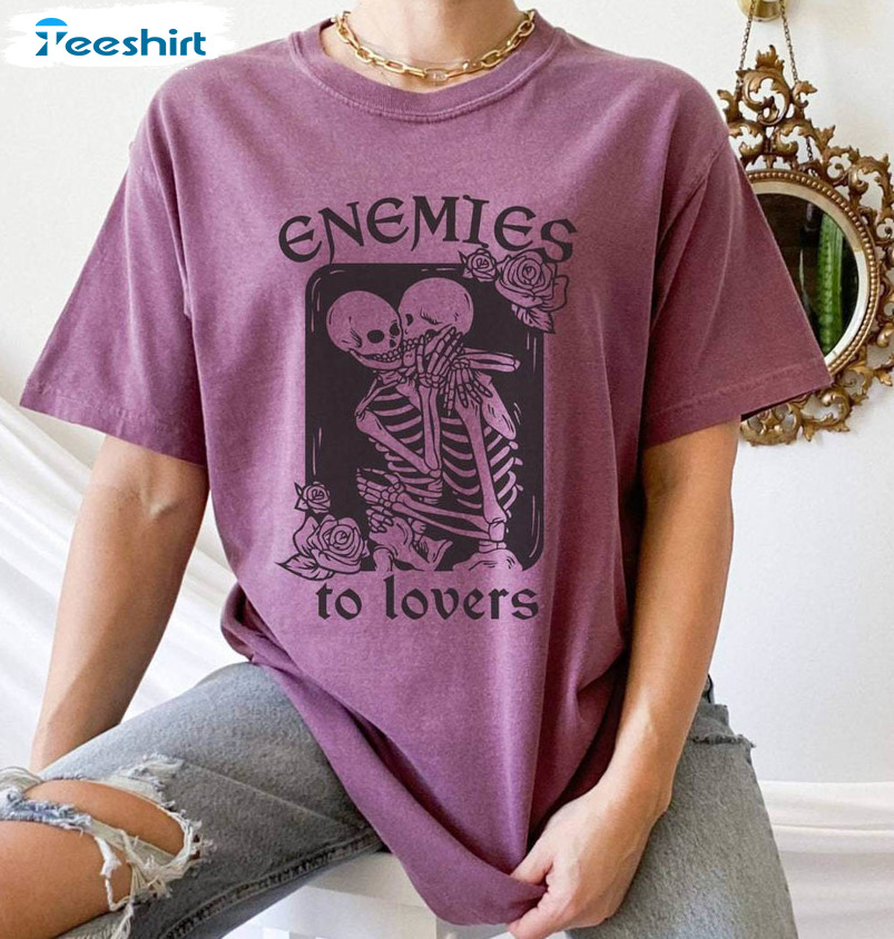 Enemies To Lovers Bookish Shirt, Halloween Skeleton Short Sleeve Tee Tops