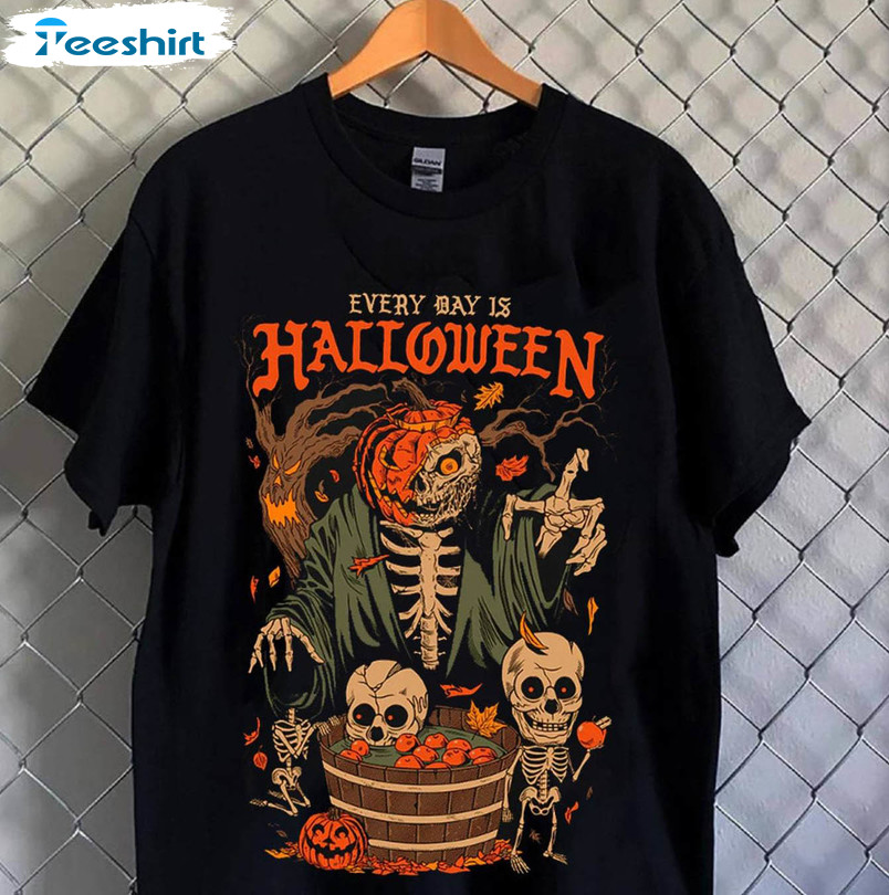 Every Day Is Halloween Vintage Shirt, Retro Style Halloween Tee Tops Short Sleeve