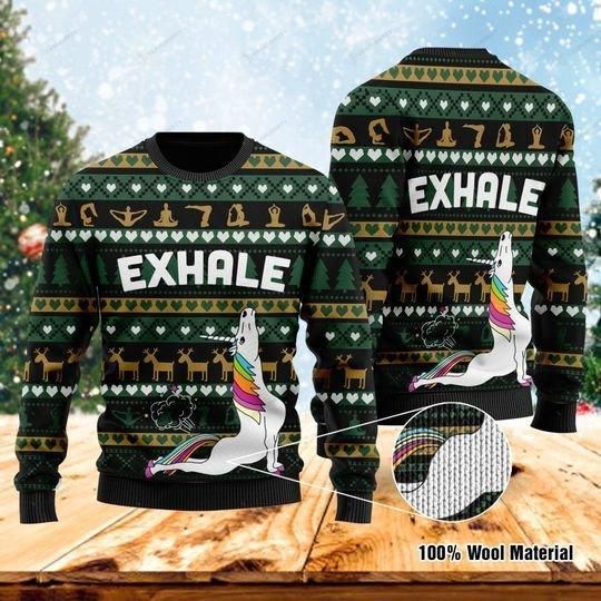 Exhale Yoga Unicorn Ugly Christmas Sweater | For Men & Women | Adult | US1161- Best Christmas Gifts 2023