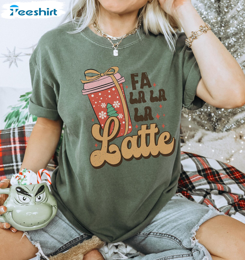 Fa La La Latte Shirt, Christmas Coffee Long Sleeve Unisex Hoodie