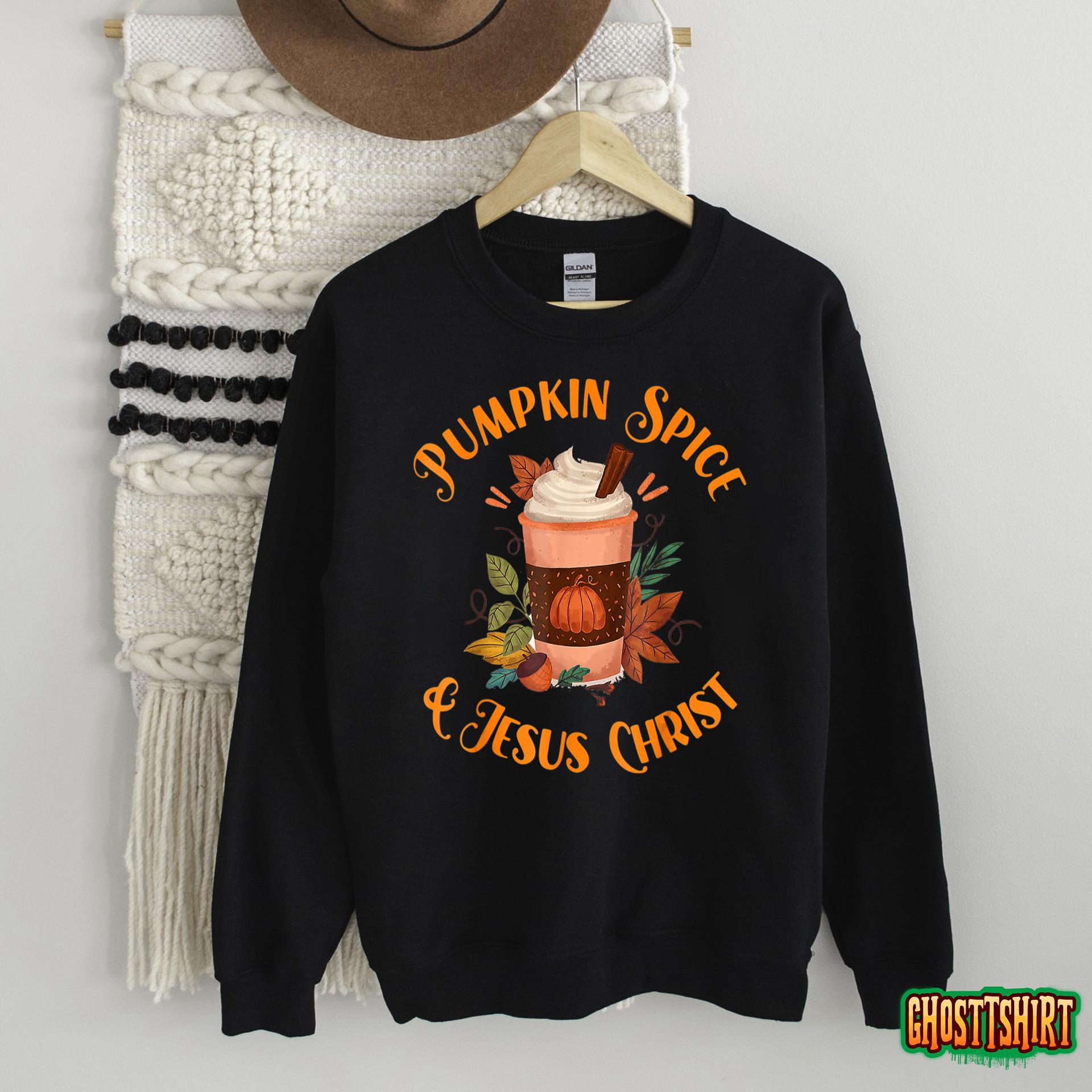 Fall Autumn Season Pumpkin Spice And Jesus Christ Halloween T-Shirt