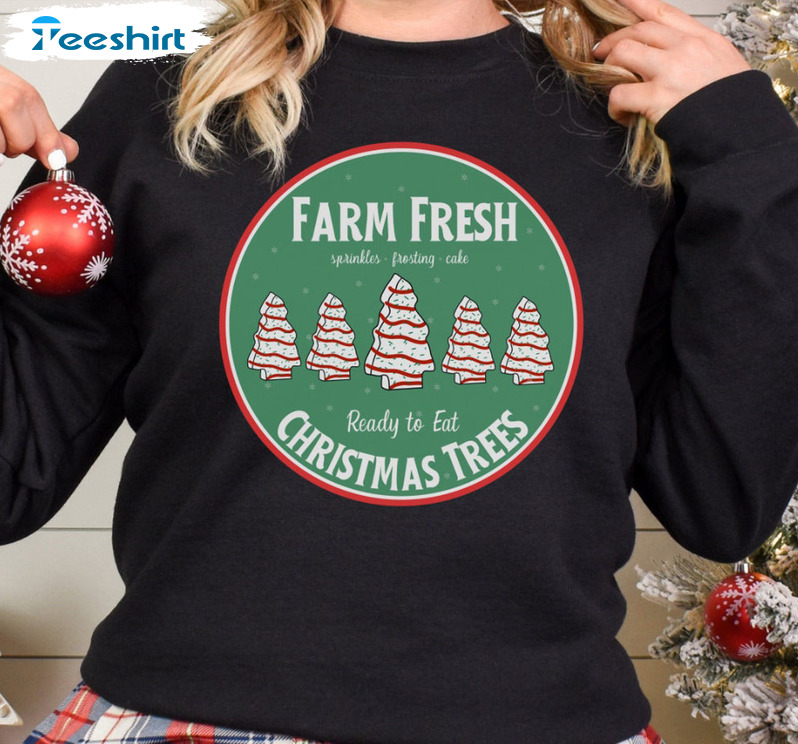 Farm Fresh Christmas Tree Vintage Shirt, Tree Cake Xmas Crewneck Unisex Hoodie