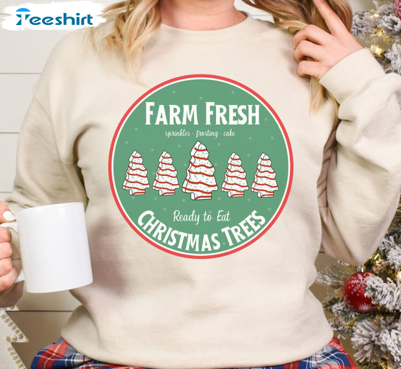 Farm Fresh Christmas Tree Vintage Shirt, Tree Cake Xmas Crewneck Unisex Hoodie