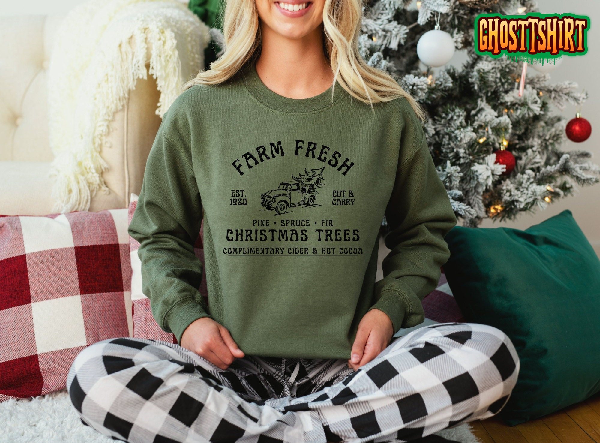 Farm Fresh Christmas Trees Sweatshirt For Women Farm Fresh Christmas Trees Sweatshirt For Women