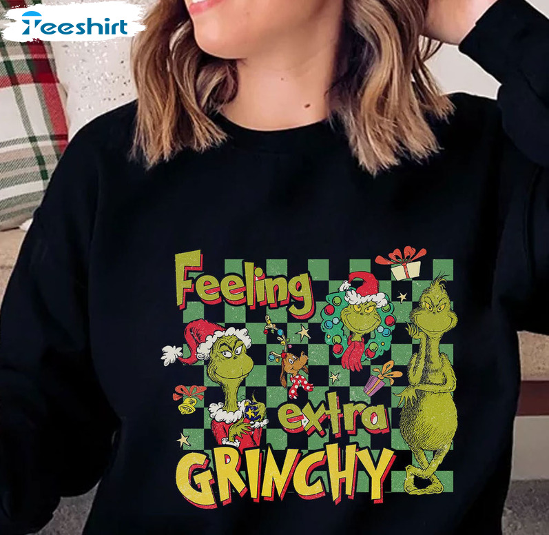 Feeling Extra Grinchy Shirt, Christmas Vintage Unisex Hoodie Long Sleeve