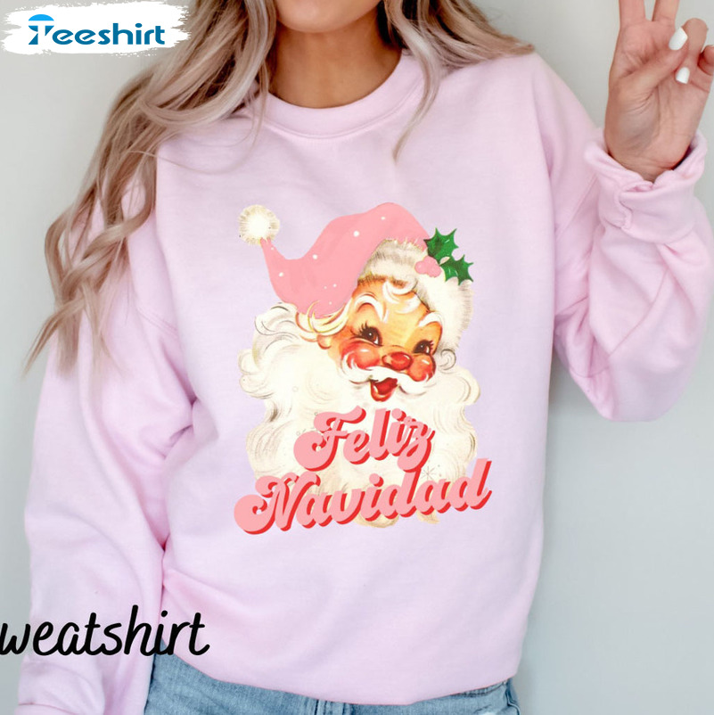 Feliz Navida Shirt, Merry Christmas Santa Claus Long Sleeve Unisex T-shirt