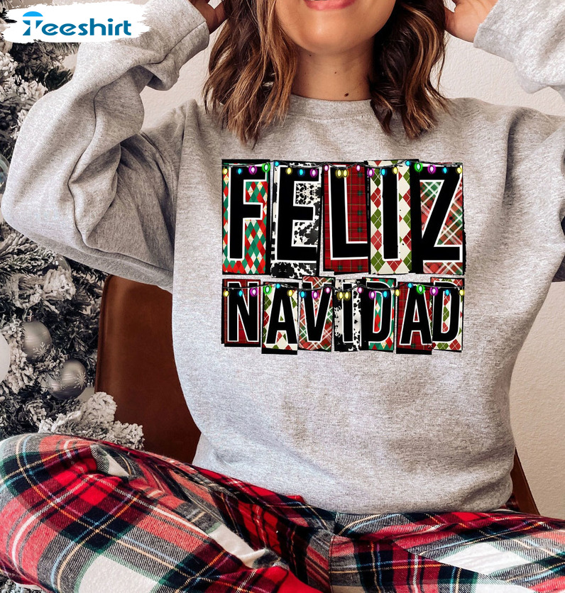 Feliz Navidad Sweatshirt, Christmas Spanish Long Sleeve Crewneck