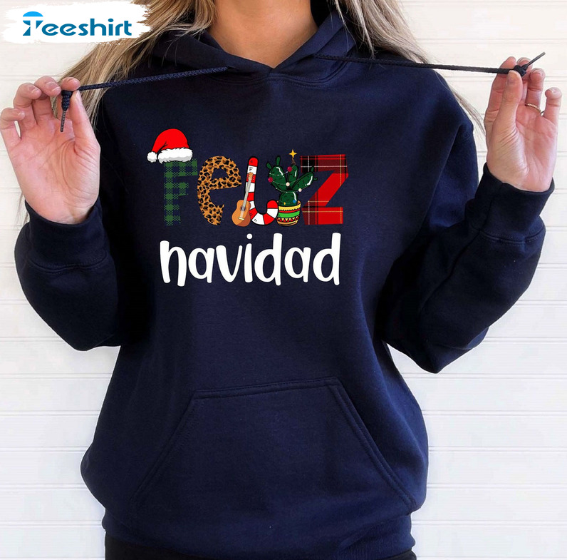 Feliz Navidad Sweatshirt, Mexican Christmas Vintage Short Sleeve Crewneck