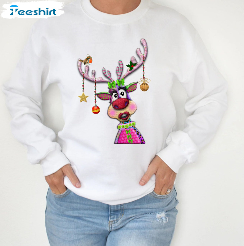 Female Reindeer Merry Christmas Shirt, Funny Xmas Long Sleeve Sweatshirt