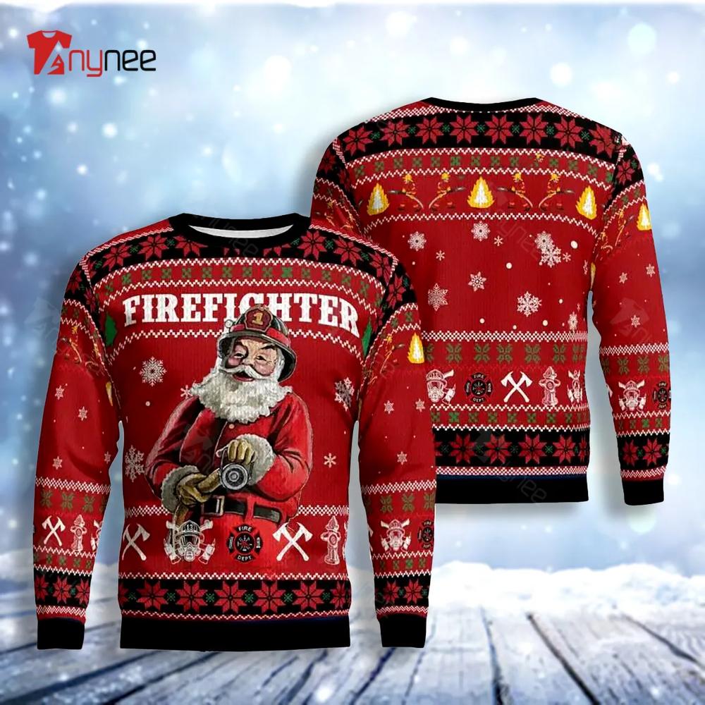 Firefighter Santa Claus Ugly Christmas Sweater- Best Christmas Gifts 2023