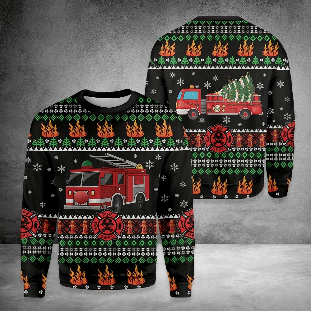 Firefighter Truck Ugly Christmas Sweater | For Men & Women | Adult | US3157- Best Christmas Gifts 2023