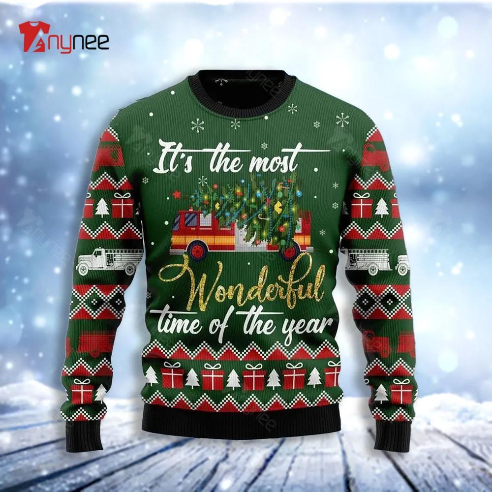 Firefighter Wonderful Time Ugly Christmas Sweater- Best Christmas Gifts 2023