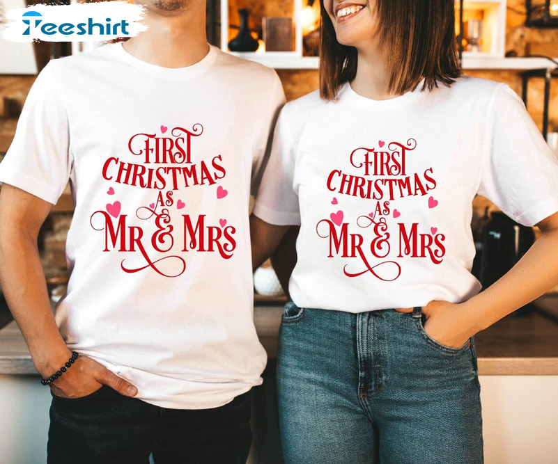 First Christmas As Mr And Mrs Shirt , Christmas Tee Tops Short Sleeve For Couple