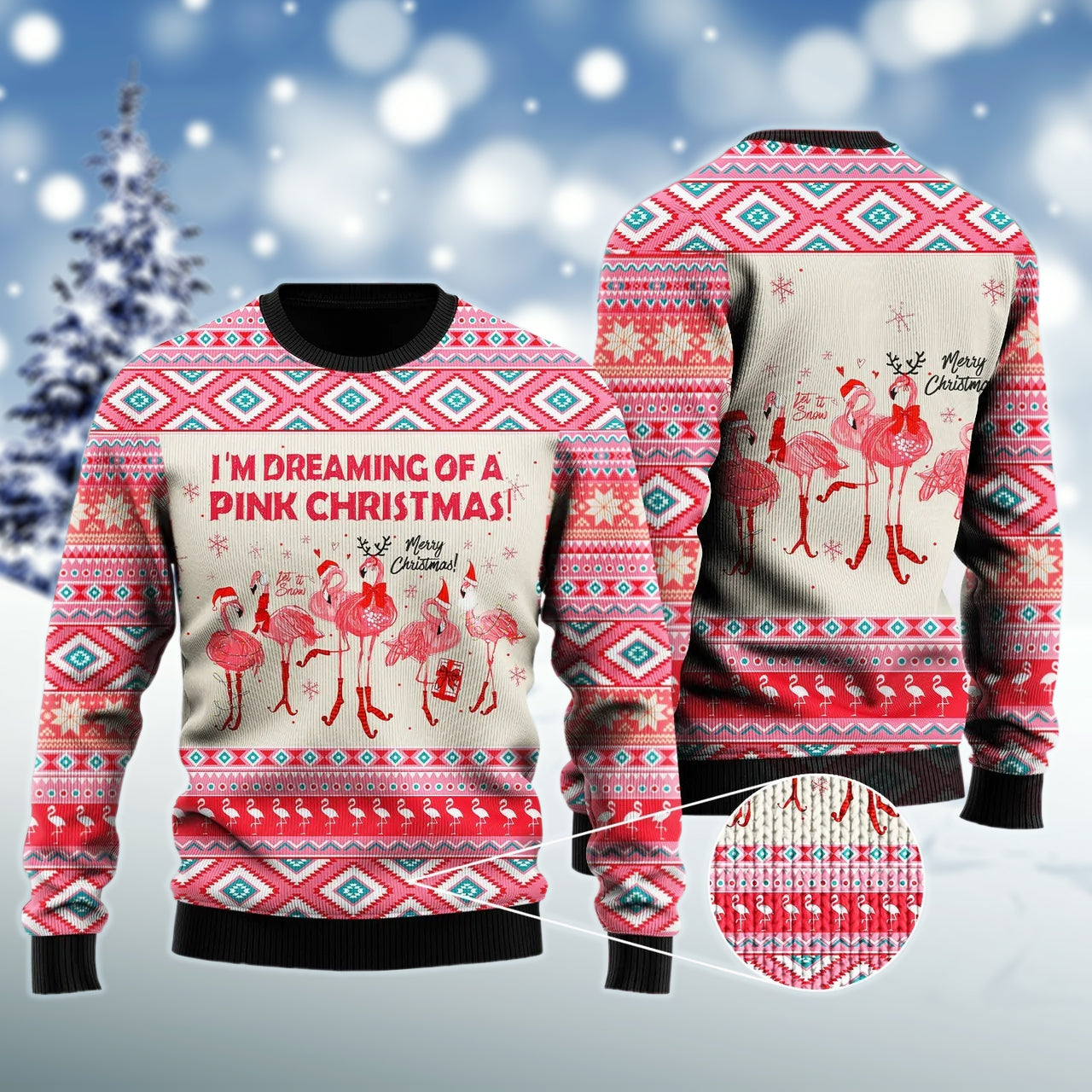 Flamingo Dreaming Of A Pink Christmas Ugly Sweater – Best Christmas Gifts 2023