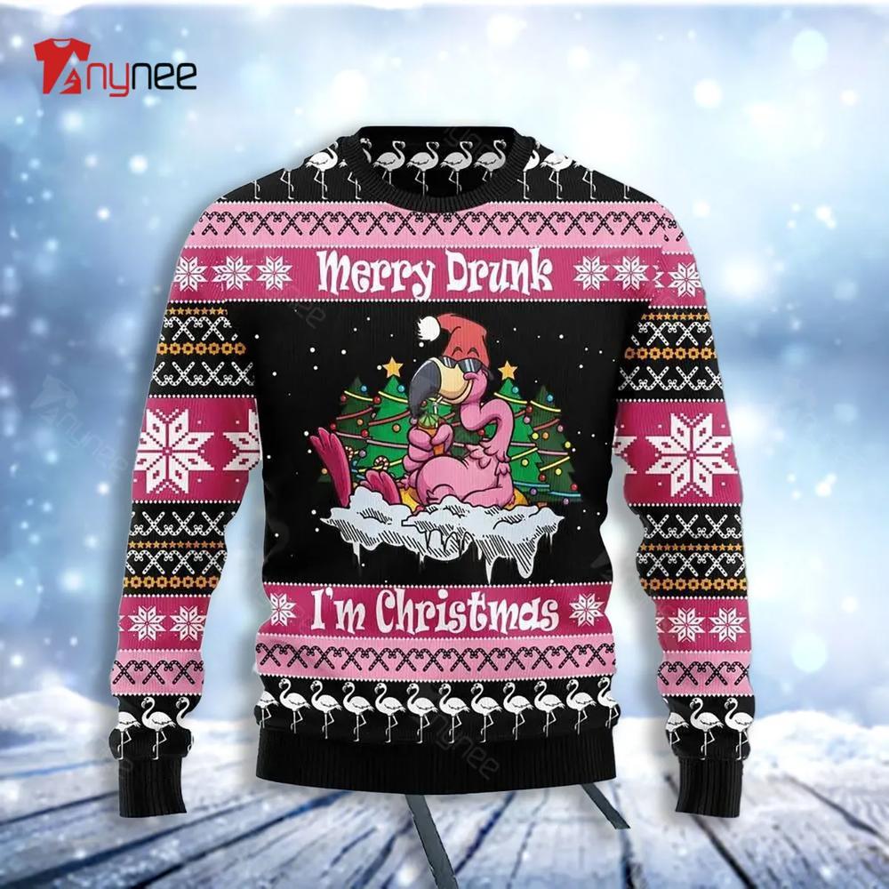 Flamingo Drunk Christmas Ugly Christmas Sweater- Best Christmas Gifts 2023