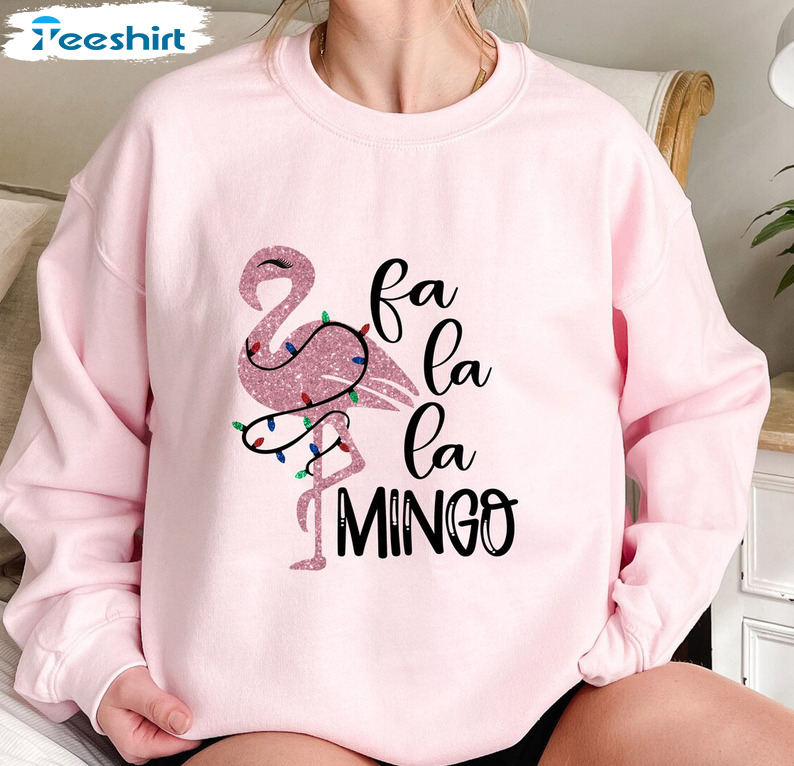 Flamingo Fa La La La Mingo Sweatshirt, Funny Christmas Lights Flamingo Hoodie Long Sleeve T-Shirt