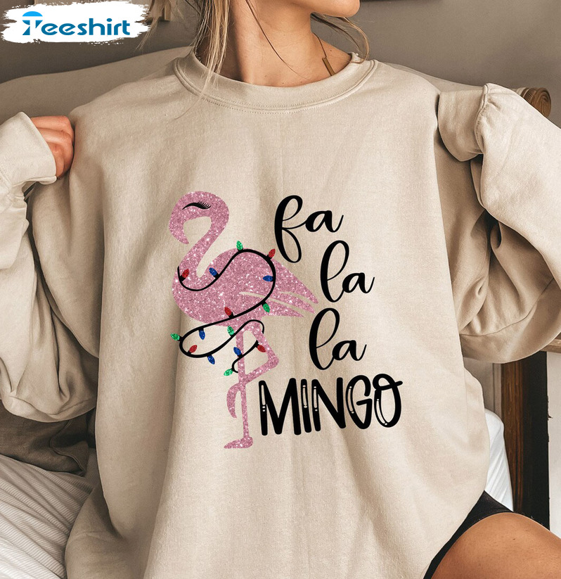 Flamingo Fa La La La Mingo Sweatshirt, Funny Christmas Lights Flamingo Hoodie Long Sleeve T-Shirt