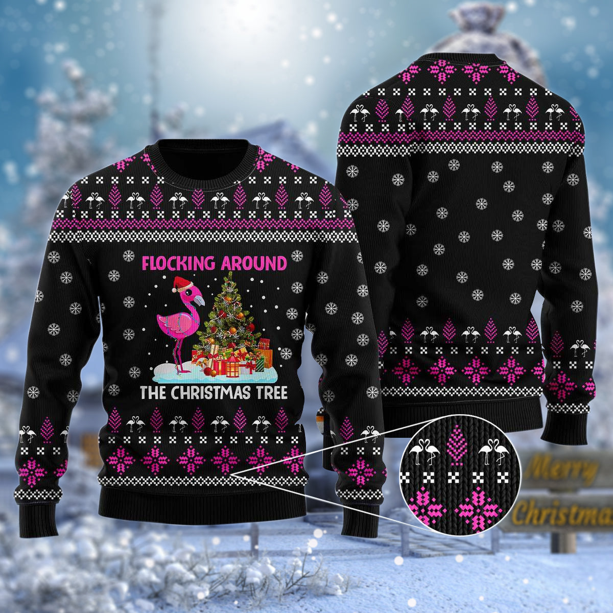 Flamingo Flocking Around The Christmas Tree Ugly Sweater – Best Christmas Gifts 2023