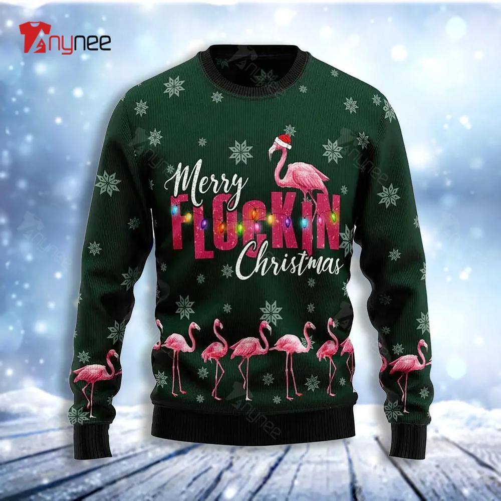 Flamingo Merry Flockin Ugly Christmas Sweater- Best Christmas Gifts 2023