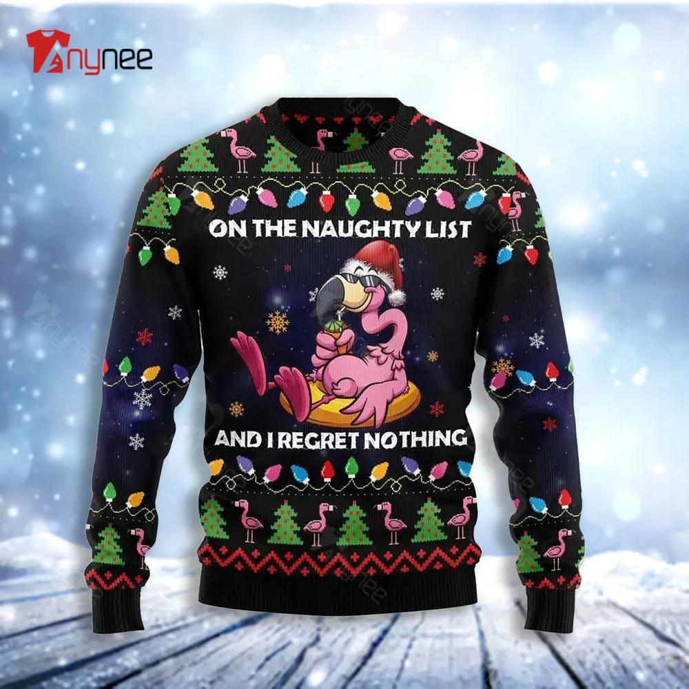 Flamingo On The Naughty List Ugly Christmas Sweater- Best Christmas Gifts 2023