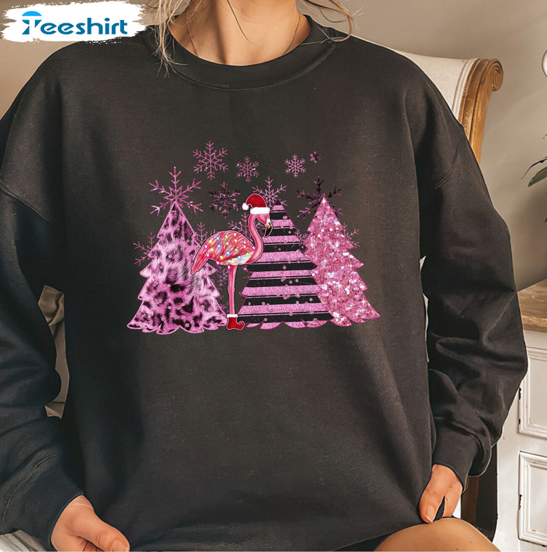 Flamingo Pink Christmas Shirt, Flamingo Lights Sweatshirt Hoodie Long Sleeve T-Shirt